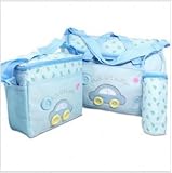 斜め掛けＯＫ デカボタンがキュート マザーズバッグ 5点セット　デイリーバッグ ショルダーバッグ トートバツグ (ブルー)