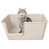 Vevesoas 猫トイレ 大型トイレ （サイズ：64cm×46cm×33cm）ネコのトイレ シンプルタイプ オープンタイプ 猫 システムトイレ 成猫用 多猫 猫用トイレ本体 ハーフカバー ペットケア用 簡易トイレ 簡単掃除 清潔 飛散防止 一体成形 ライトグレー
