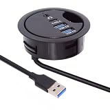 Cablecc 2ポート USB 3.0 ハブ サウンドカード USB-C USBスプリッター 60mm デスクグロメット ドックステーション ヘッドフォンマイク オーディオインターフェース デスクトップPCデスク用 (USB 3.0+3.5mm+Type-C)