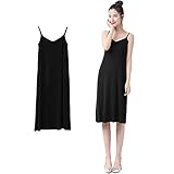 [Eukkis] スリップ キャミソール 綿インナー-まとわりつき防止 レディース肌着 セクシーパジャマ ノースリーブ下着 ストラップキャミソール 透け防止下着 透け対策 ブラック膝丈XL