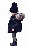 MIOIM ベビー服 コート 男の子 女の子 フェイク ファー アウター 暖かい 可愛い 秋 冬 ダウン ジャケット キッズ 保温 綿服 帽子付き (130CM, ブラック)