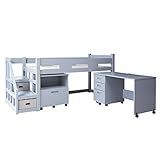 LOWYA ロフトベッド シングル システムベッド 収納ラック デスク 3点セット グレー