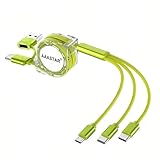 USB Type-A Type-C 両対応 5in1 マルチ充電ケーブル Type-C タイプC ライトニングケーブル micro USB Android 3台同時 3in1 巻き取り式 1m (グリーン)