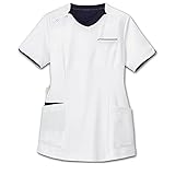 [アンファミエ] ナース スクラブ パウダーストレッチ 肩スナップ レディース 美ライン S ホワイト×ネイビー