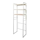 幅65～90まで伸縮式♪ 伸縮 ランドリーラック 3段 / おしゃれ 洗濯機ラック 幅60 幅70 幅80 幅90 アイアン スチール 木製 棚 洗濯機上収納 安い 洗濯機上ラック (ホワイト)