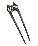 [ヴァンテーヌ VINGTAINE] 猫 モチーフ 二股 かんざし マーブル 二又 キャット ヘアアクセ H7530-BK- ブラック