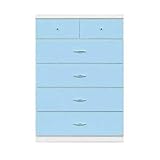 日本製 幅75cm 5段ハイチェスト スライドレール 完成品 (ブルー)