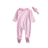 Ochine 新生児　幼児　レース　ロンパース 女の子　コットンブレンド＆レース ヘアバンド付き　0-9月設定 長袖 カバーオール 3サイズ選べる (L)