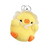 ぬいぐるみ動物キーチェーン、柔らかくてかわいいふわふわポータブルぬいぐるみひよこキーリング (女の子ひよこ)