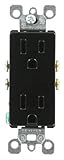 Leviton 5325-SE 15 Amp, 125 Volt, Decora Duplex Receptacle, Residential Grade, Self Grounding, Black