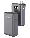 モバイルバッテリー コンセント一体型 ACプラグ付きモバイルバッテリー 30000mAh 大容量 携帯充電器 急速充電 スマホ充電器 PD 22.5W出力 4台同時充電 折りたたみ式/iPad/iPhone/Android各種機器対応/ケーブル一体型/コンセント一体型/折りたたみ式プラグ/パススルー機能/ディスプレイ搭載/PSE認証済(銀白色)