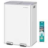 SONGMICS ゴミ箱 6L ペダル式 蓋付き ステンレス製ダストボックス キッチン、リビング、洗面所隙間用 音が静か 袋が見えない 省ペース 防水 内バケツ有り おしゃれ ホワイトLTB590W0602