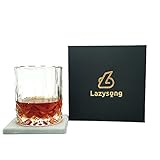 Lazysong ウイスキーグラス ロックグラス 珪藻土コースター付き クリアグラス 化粧箱入れ ギフトセット 父の日 誕生日 記念日 挨拶 ありがとう 結婚祝い 引越祝い 330ml