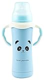 MoomooBaby Stainless Steel Baby Bottle with Fast Flow Silicone Nipple & Matching Handle 8-Ounce by M