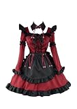 [EIDEFE] メイド服 コスプレ コンカフェ メイドエプロン ワンピース 定番 ショート丈 可愛い メイドコスチューム 仮装 maid cosplay cute sexy レッド 2XL