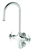 T&S Brass B-0315 Wall Mount Vertical Double Pantry Faucet with Rigid Gooseneck and Four-Arm Handles 
