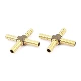 uxcell ホースバーブ　ホースコネクタクイック継手　十字型4ウェイ　6mm直径バーブ　2個　ゴールドトーン