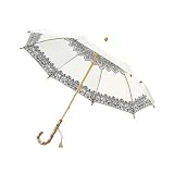 UVION (ユビオン) プレミアムホワイト pearl 50cm 長傘 木棒 エレガントローズ柄 日傘 UVカット 傘 晴雨兼用 (エレガントローズNv)