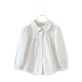 RoRykon 子供服 ブラウス 女児ブラウス 白ブラウス 丸襟花刺繍 無地 長袖 可愛い ドレス用スーツ 卒園式 卒業式 入学式 発表会 結婚式 受験 面接 (110cm)