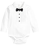 男の子 ロンパース フォーマル風 ベビー服 長袖 男の子 新生児 撮影 衣装 結婚式などに (80cm, 白)