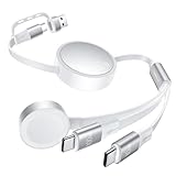 【新登場&3in2 充電ケーブルtype-c2つ+ アップルウォッチ 】3in2 巻き取り充電ケーブル3in2 充電けーブルタイプc×2 3in2 磁気充電USB-C to USB-C けーブルPD対応1 00 W/5A QC4.0 高速充電 usb T-ype c （100W）（10W）アップルウォッチ（2.5W）マルチ 3台同時給電 1.3M全機種対応 1年間メーカー保証(ホワイト)