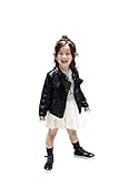 レザージャケット キッズ PU革 ジャケット 韓国風 レザー 子供革ジャン 撥水 防風 防寒 コート ライダースジャケット 革ジャン (ブラック, 100CM)