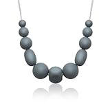 Siliconies Medley Necklace - Silicone Bead Necklace (Teething/Nursing) (Silver-Grey) by Siliconies
