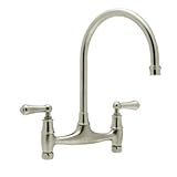 Rohl U.4791L-STN-2 Perrin & Rowe Bridge Kitchen Faucet in Satin Nickel with High ^C^ Spout & Metal A