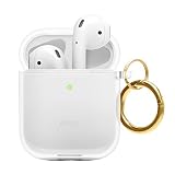 【elago】 AirPods 対応 ケース クリア カラビナ 付き 耐衝撃 シンプル TPU 透明 カバー 衝撃 吸収 スリム ソフト ケースカバー 傷防止 落下防止 保護 アクセサリー [ Apple AirPods1 / AirPods2 Wireless Charging Case エアーポッズ 対応 ] CLEAR CASE ネオンイエロー