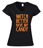 魔女Better Have Myキャンディ – 大人用レディースVネックMミディアム – ブラックwithオレンジデカール