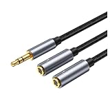LeTradeJP 27CM オーディオケーブル 3.5mm 2分配/3極/TRS/イヤヘッドホン延長/ナイロン編み/スマホ/タブレット/MP3/対応