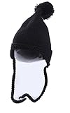 男女共用 個々の長い三つ編み耳キャップのウールの帽子の子供たちのウール立体ニットキャップ3ヶ月のための冬の暖かい帽子 (黒い)