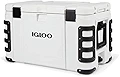 Igloo Leeward 50 Quart Marine Grade Lockable Insulated Fishing Ice Chest Cooler with Cutting Board, Fish Ruler, and Tie-Down Points, White