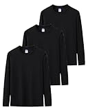 Sukinana 7.7oz tシャツ メンズ 長袖 綿100% 肉厚生地 1枚組 3枚組 ゆったり ロングtシャツ 無地 ティーシャツ 部屋着 ヘビーウェイト インナーシャツ 男女兼用 複数色選び 春秋冬 (JP, アルファベット, 3XL, 純黒3色(ブラック × ブラック × ブラック))