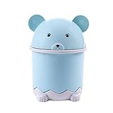 ゴミ箱 フタ付きゴミ箱 卓上 円筒形 可愛い 熊 ゴミ袋固定 ダストボックス シンプル トイレ 事務室 化粧台 寝室 キッチン プレゼント ブルー