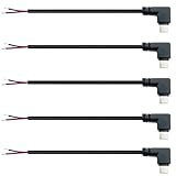 PENGLIN 5本25CM 22AWG USB Type-C ケーブル L字、USB 2芯テールファイバーケーブル、3A 5V 90度USB-Cオスプラグから2ピン裸線オープンエンド延長ケーブルDIY用