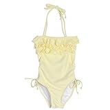 Domybest子供 水着　ワンピース 女の子 水着 みずぎ キッズ　女児　夏　ビーチ スイムウェア オールインワン　スイミング プール　海水浴　イエロー (120（4-5歳）)