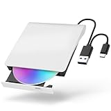 BRJR 外付けDVDドライブ 高速処理 8XDVD& 24XCD 光学ドライブ外付け 読取/書込可 バスパワー USB 2.0/3.0&Type-C両接続 外付けCDドライブ (ホワイト)