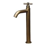洗面水栓 蛇口 水栓金具 単水栓 クロスハンドル トールタイプ ブロンズ（古銅） [奥行16×吐水口高22.5cm] INK-0302070H