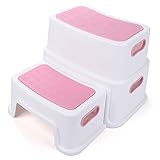 Thinkmax 踏み台 子供用 2段 ステップ台 滑り止め トイレトレーニング 知能開発 トイレ台 幼児 手洗い 洗面台 風呂台 子ども ステップスツール (ピンク)