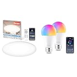 【セット買い】SwitchBot LEDシーリングライト 6畳 無段階 調光調色 スイッチボット 天井 照明器具 3500lm 2.4GHzWi-Fi Bluetoothに対応 W2612230 + LED電球 スマートライト スマートホーム スマート電球 E26 調光調色 広配光 800lm 60W形相当 電球色・昼白色対応 RGBCWマルチカラー 1600万色 間接照明 (2個パック)