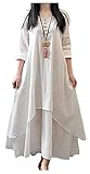 [JINJUDUO] リネン ルーズ シンプル ワンピース 無地 Vネック Aライン ダブルドレス 春 夏 ロング (白い, M)