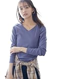 [ニッセン] Tシャツ・カットソー ＵＶカット綿１００％フライス素材Ｖネック長袖Ｔシャツ ブルー M