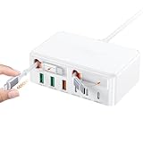 合計120W 伸縮式 iPhone充電器 Type-C 急速充電器 ACアダプター PD 20W USB C充電器 【8ポート同時充電可能 PD3.0 旅行/出張/収納】iPhone iPad Android その他各種機器対応 (Type-C/Lightningケーブル内蔵)
