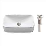 Kraus KCV-122-SN White Rectangular Ceramic Bathroom Sink with Pop Up Drain Satin Nickel [並行輸入品]