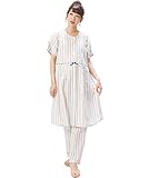 82101 Nishiki(ニシキ) マタニティ 半袖 上下セット 前開き ウエスト調整機能付きパンツ ボタン式授乳口 チュニック丈 妊婦 授乳 産前 産後 春 夏 秋 パジャマ ルームウェア 寝間着