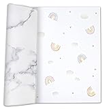 (ケラッタ) プレイマット 赤ちゃん もっちりマシュマロマット リバーシブル 床暖対応 防水 (200×140cm, レインボー×大理石)