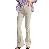 [Teddy] デニムパンツ レディース ストリート フレア ジーパン ストレッチ 薄手 ハイウエスト 春夏秋 pants459 (XS, アイボリー)