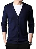 [YAYOKYA] カーディガン メンズ 秋 冬 薄手 Vネックカーディガン 柔らかい ニット 前開き ボタン おしゃれ ビジネス ノーカラージャケット ストレッチ 長袖 カジュアル 修身