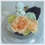 ドーム入りアレンジ天使のいる家オレンジのバラプリザーブドフラワー